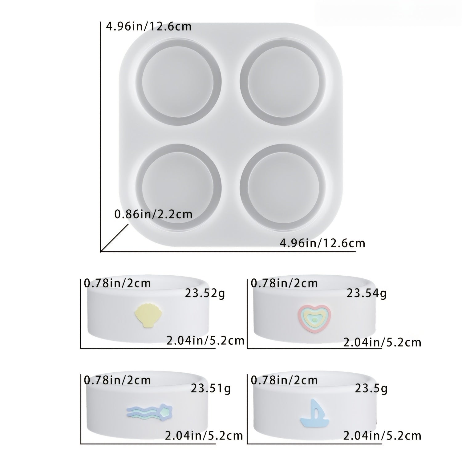 蜡烛模具diy爱心彩虹贝壳帆船蜡烛杯烛台 四连滴胶模具石膏圆柱烛台摆件硅胶模具 情人节爱心蜡烛杯烛台硅胶模具 DIY树脂滴胶香薰石膏扩香石蜡烛硅胶模具 适合节日