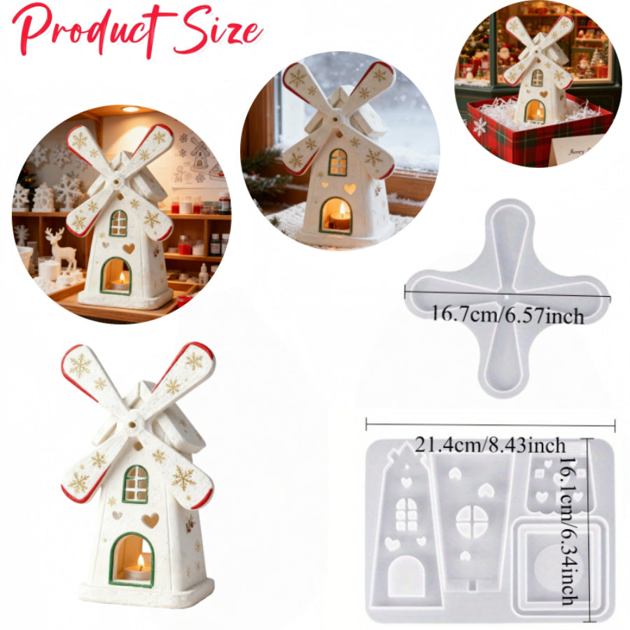 MistySil Flexible & Reusable Silicone Mold - European Windmill Design with Dutch/Scandinavian Style Blades, Heart Window & Bell Cutouts for DIY Resin/Plaster/Candle Making - Christmas Craft Molds, Candle Holders, Holiday Decorations (Easy