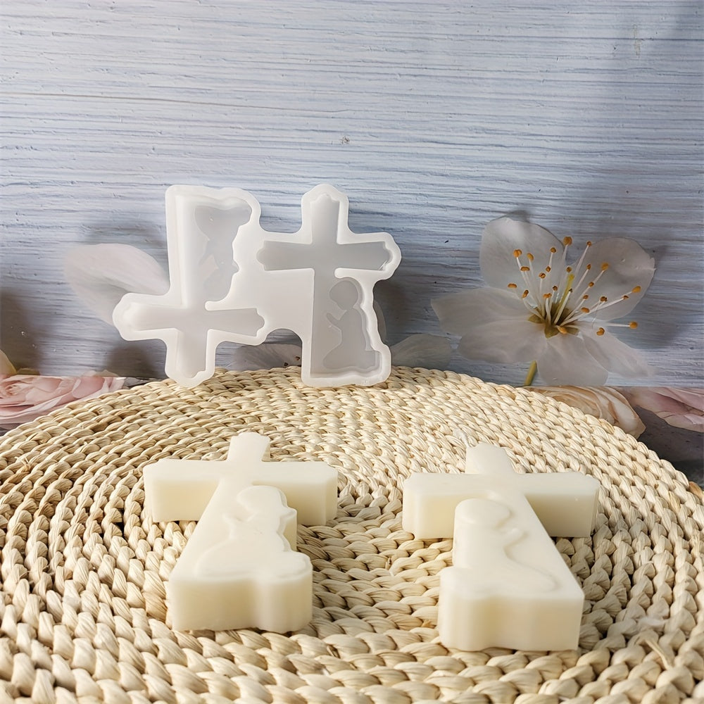 Silicone Mold for DIY Candles, Resin Crafts, and Home Decor - 3D Cross Design with Floral Accents, Perfect for Prayer Candles, Fondant, and Epoxy Resin Projects, Candle Making Supplies, Prayer Candle Mold, Decorative Candle Holder, Artistic Cross Design,