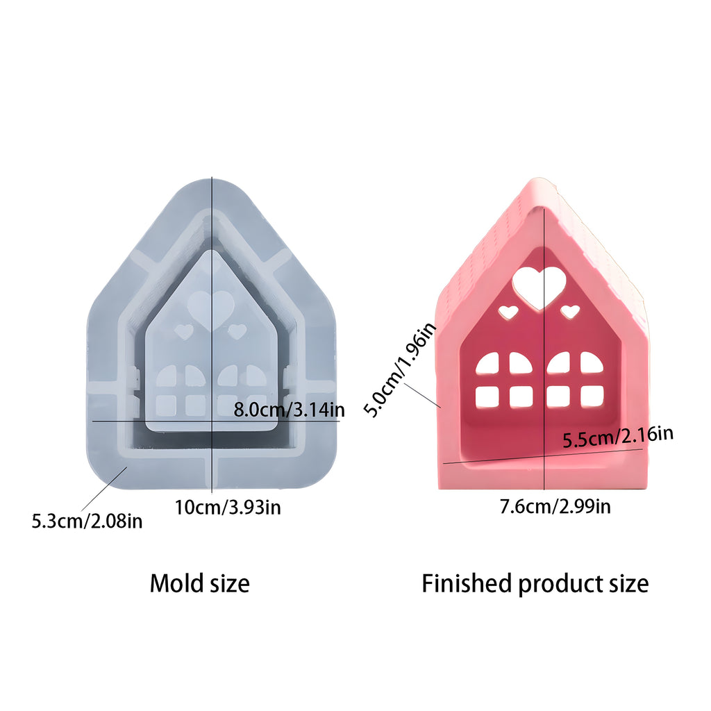 1pc Candlestick Silicone Casting Mold - Heart House Tea Light Holder Plaster Craft Mold, DIY House Shape Cement Candlestick Silicone Mold - Home Decoration Gift Ideas