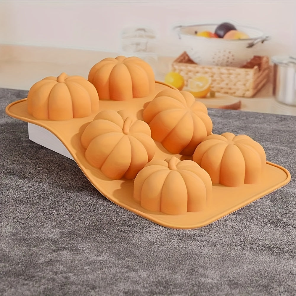 Silicone Pumpkin Mold for Baking and Aromatherapy Candle Making, 6-Cavity Non-Stick Cake Pan, Thanksgiving Holiday DIY Bakeware