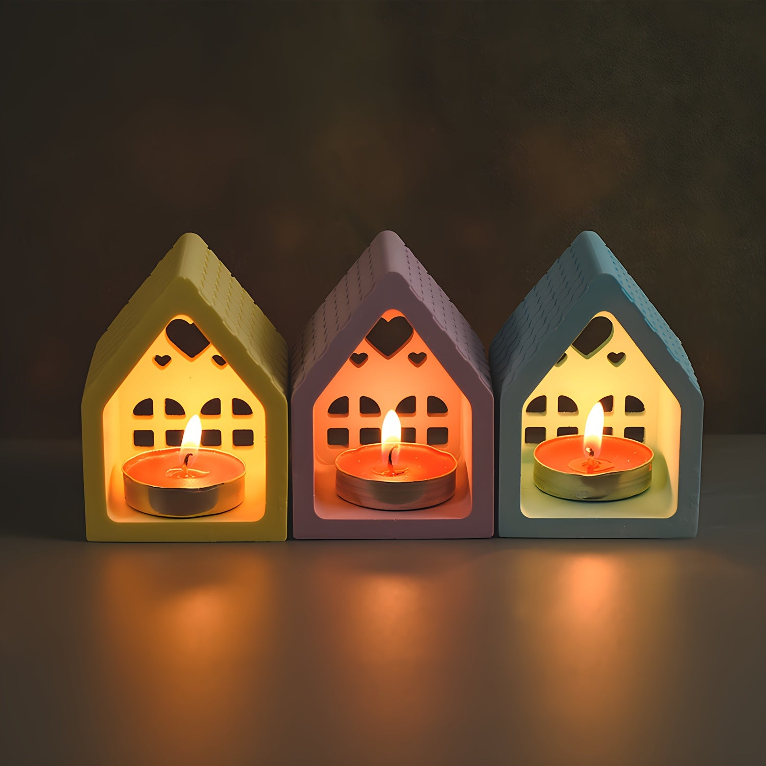1pc Candlestick Silicone Casting Mold - Heart House Tea Light Holder Plaster Craft Mold, DIY House Shape Cement Candlestick Silicone Mold - Home Decoration Gift Ideas