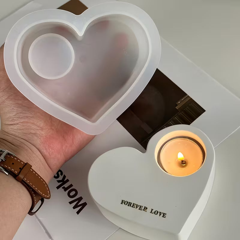 Heart-Shaped Silicone Candle Holder Mold - DIY Craft Tool for Valentine's Day, Romantic Ambiance Accessory
