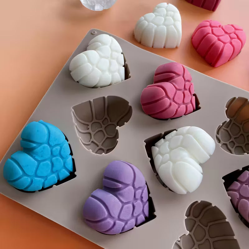 1pc Silicone Molds with 12 Connected Hearts - Cracked Heart Design, for Soap, Candle, Resin, Plaster, Clay - Reusable, Easy Release