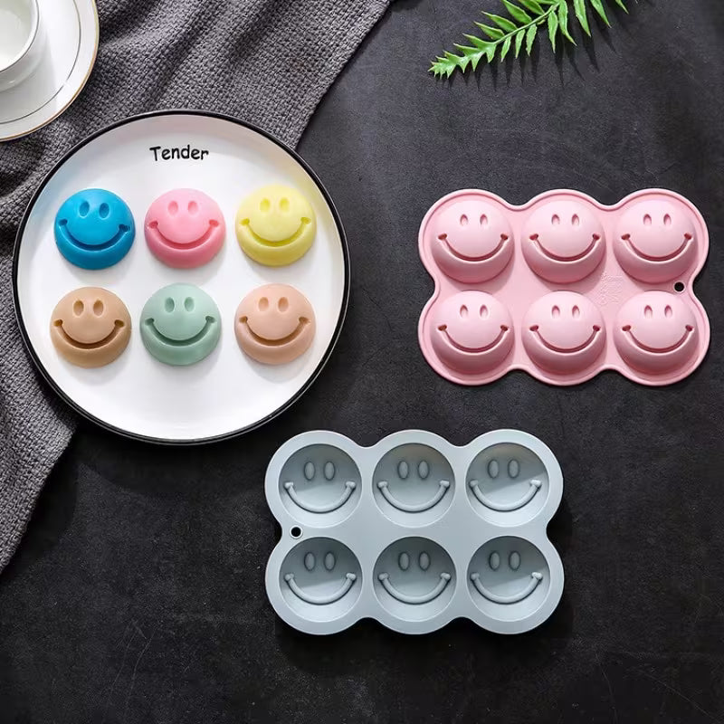 1pc 6-Cavity Happy Face Silicone Mold - Cheerful Expression Silicone Mold for DIY Enthusiasts Making Aromatherapy Candles