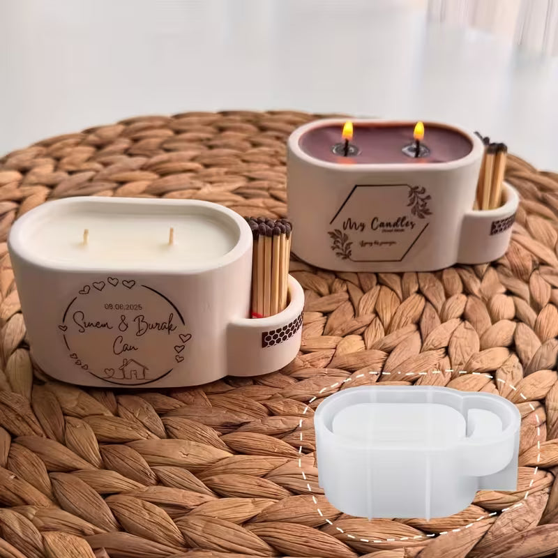 Candle Holder Mold Made of Resin, Suitable for Casting with Gypsum Clay And Silicone, Featuring an Oval Shape with a Match Hole for Storage, Also Usable As a Decorative Flower Pot Mold.