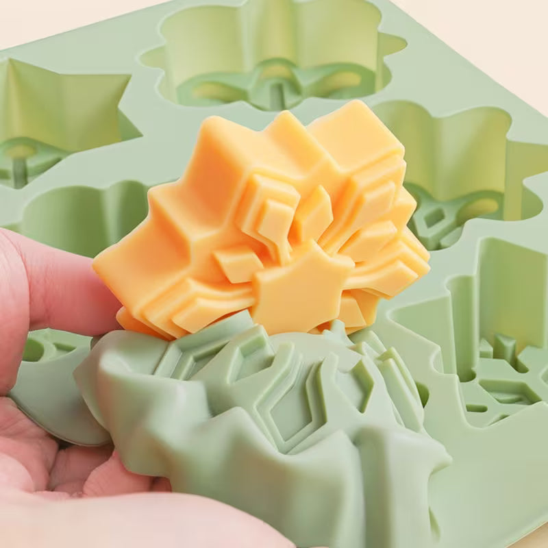 Silicone Mold for Candles Featuring a 6-Cavity Snowflake Design with Flower Petals, Perfect for Projects Using Gypsum Or Resin