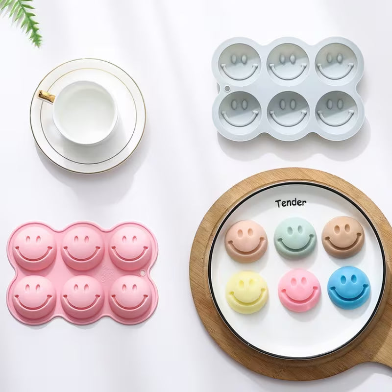 1pc 6-Cavity Happy Face Silicone Mold - Cheerful Expression Silicone Mold for DIY Enthusiasts Making Aromatherapy Candles