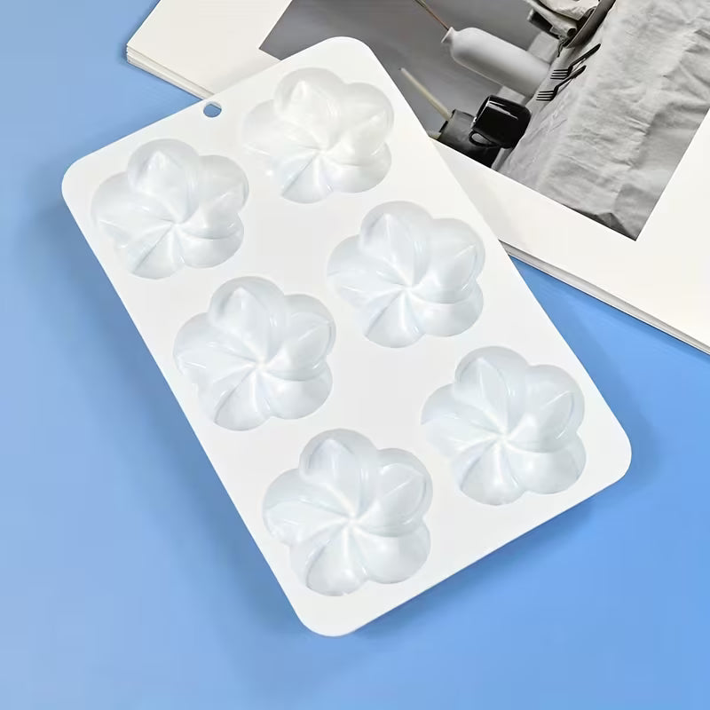 6-Cavity Silicone Mold for Frangipani Mousse Cakes, Chocolate Flowers, Handmade Soaps & Aromatherapy Candles - DIY Craft Tool