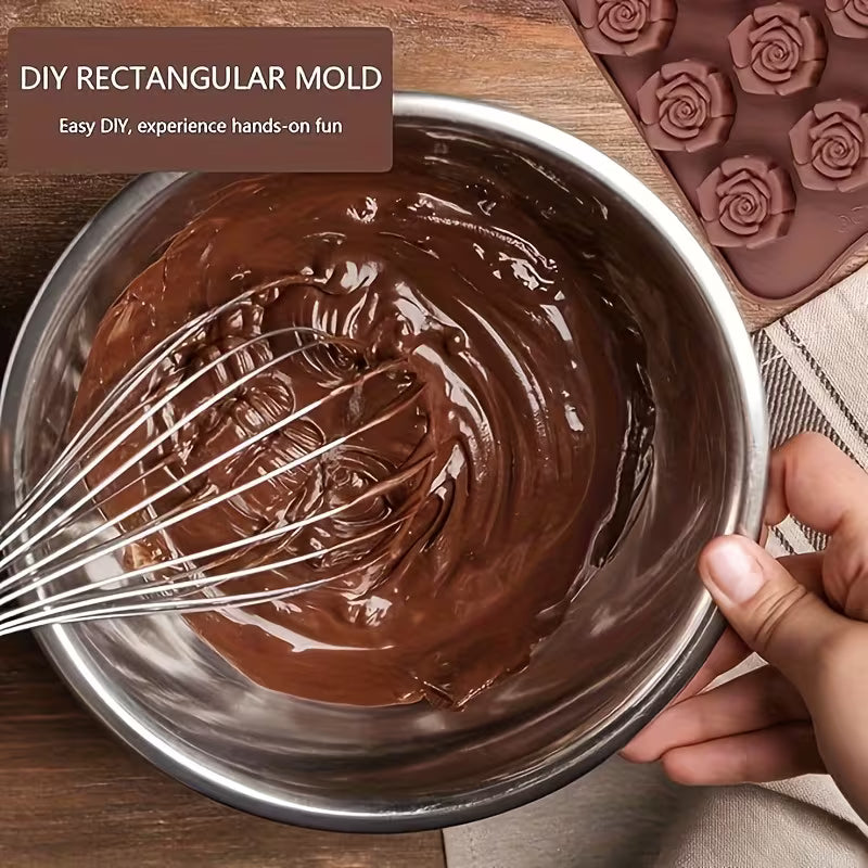 1pcs Non-Stick Chocolate Mold with 15 Rose-Shaped Cavities - Flexible Silicone Baking Tray for Valentine'S Day Holiday Treats