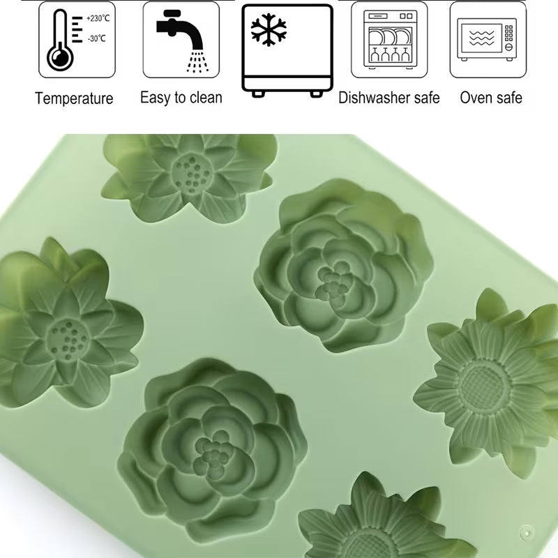 1 Silicone Flower-Shaped Cake Mold | Versatile for Cakes, Fruit Ice, Pudding, Chocolate, Candy, Soap, Candles - Green, Multi-Holiday Use