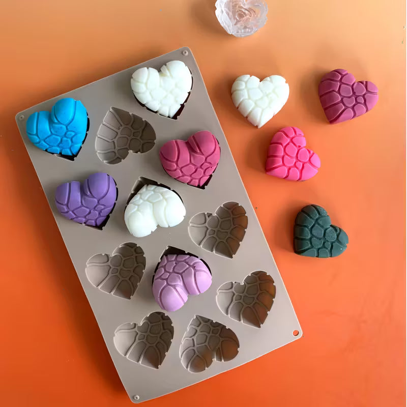 1pc Silicone Molds with 12 Connected Hearts - Cracked Heart Design, for Soap, Candle, Resin, Plaster, Clay - Reusable, Easy Release
