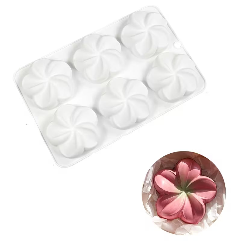 6-Cavity Silicone Mold for Frangipani Mousse Cakes, Chocolate Flowers, Handmade Soaps & Aromatherapy Candles - DIY Craft Tool