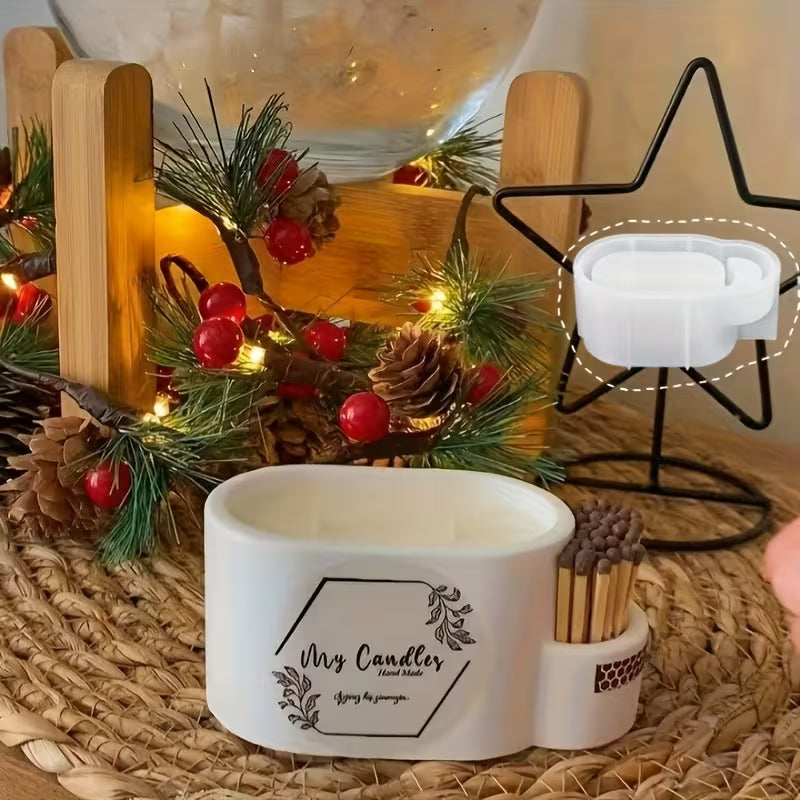 Candle Holder Mold Made of Resin, Suitable for Casting with Gypsum Clay And Silicone, Featuring an Oval Shape with a Match Hole for Storage, Also Usable As a Decorative Flower Pot Mold.