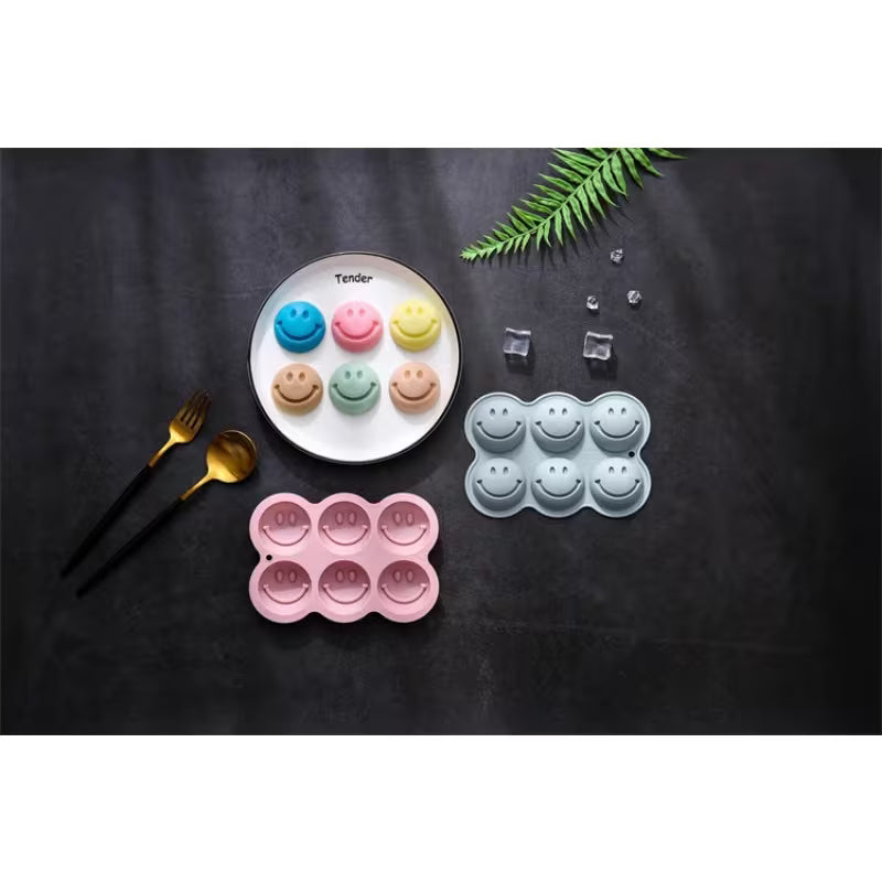 1pc 6-Cavity Happy Face Silicone Mold - Cheerful Expression Silicone Mold for DIY Enthusiasts Making Aromatherapy Candles
