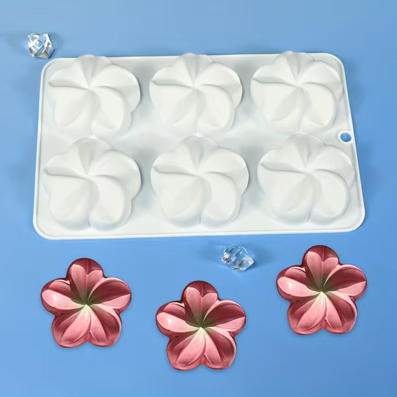 6-Cavity Silicone Mold for Frangipani Mousse Cakes, Chocolate Flowers, Handmade Soaps & Aromatherapy Candles - DIY Craft Tool