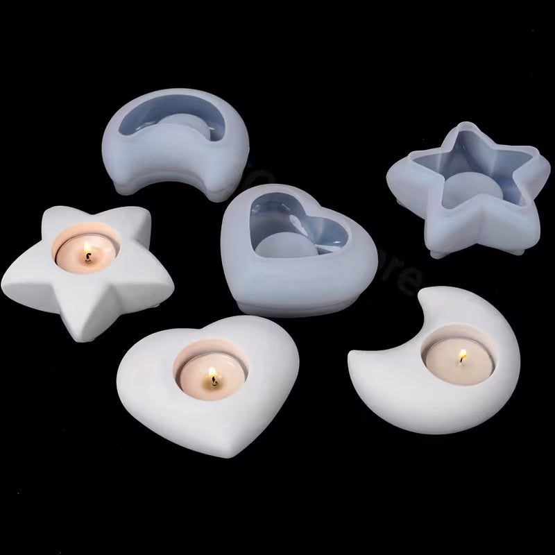 Set of 3 Silicone Molds Featuring Stars, Moons, And Hearts, Perfect for Making Plaster Candle Holders And Home Decorations for Festive Occasions