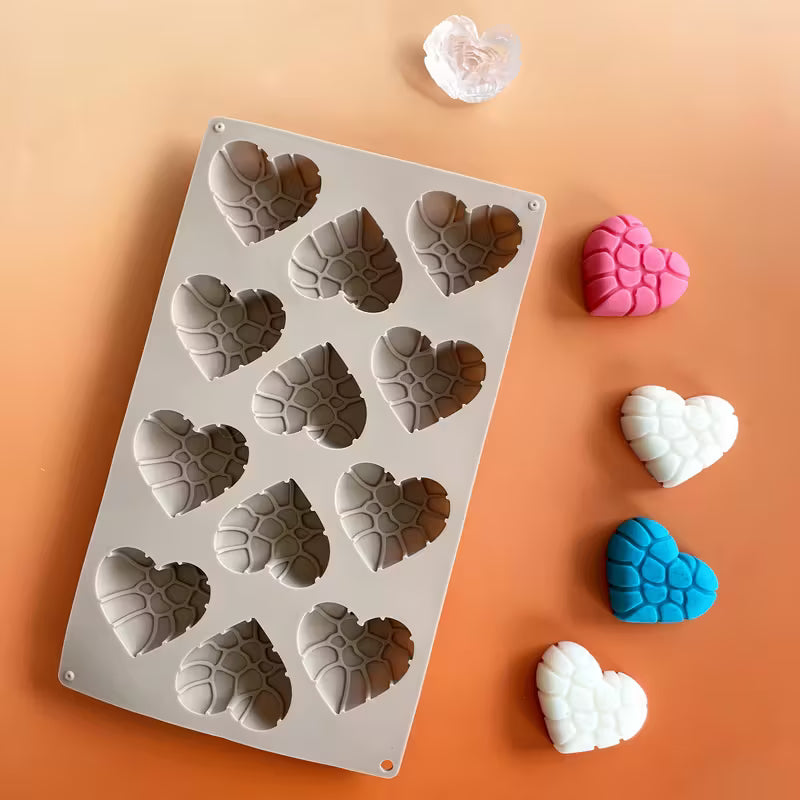 1pc Silicone Molds with 12 Connected Hearts - Cracked Heart Design, for Soap, Candle, Resin, Plaster, Clay - Reusable, Easy Release