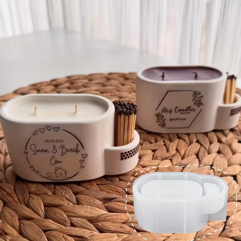 Candle Holder Mold Made of Resin, Suitable for Casting with Gypsum Clay And Silicone, Featuring an Oval Shape with a Match Hole for Storage, Also Usable As a Decorative Flower Pot Mold.