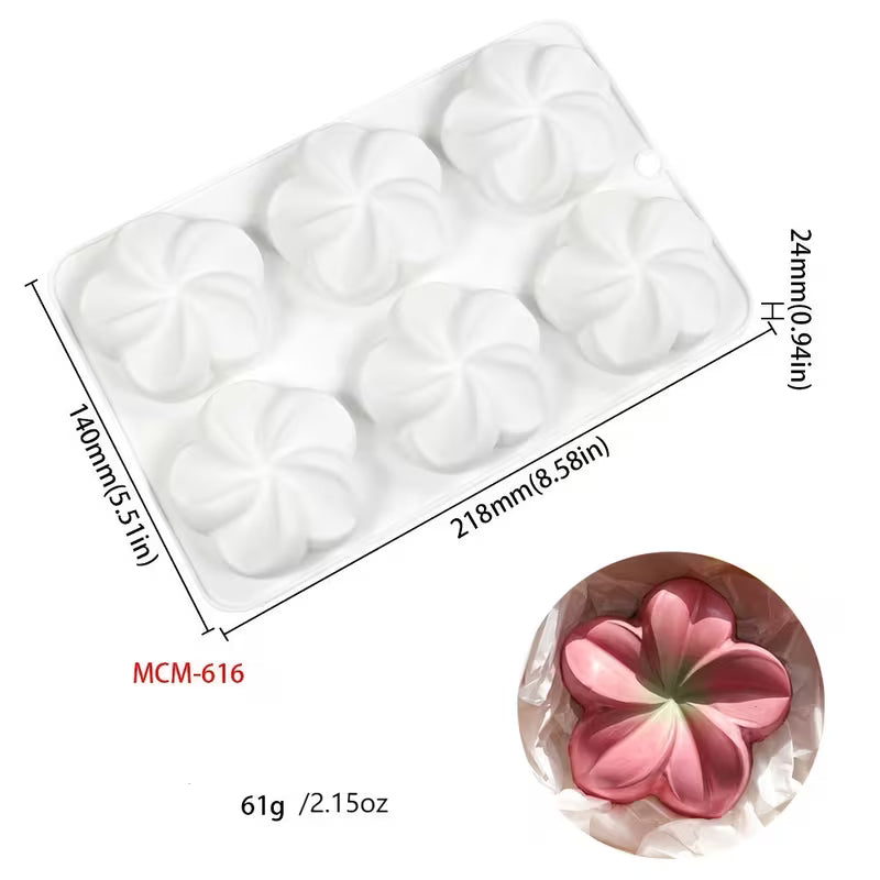 6-Cavity Silicone Mold for Frangipani Mousse Cakes, Chocolate Flowers, Handmade Soaps & Aromatherapy Candles - DIY Craft Tool