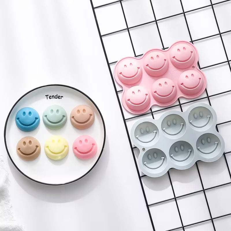 1pc 6-Cavity Happy Face Silicone Mold - Cheerful Expression Silicone Mold for DIY Enthusiasts Making Aromatherapy Candles