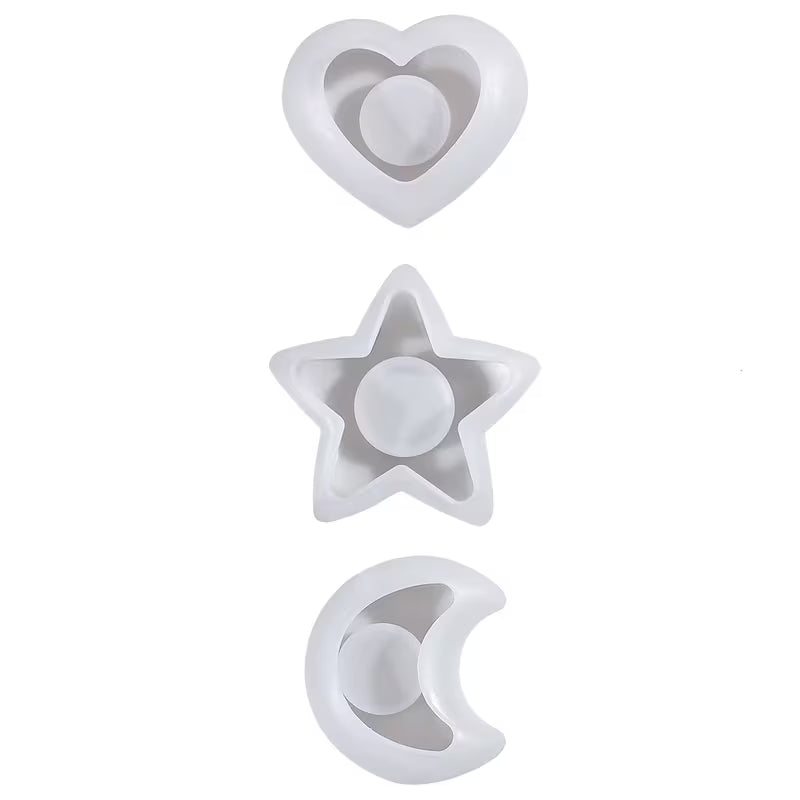 Set of 3 Silicone Molds Featuring Stars, Moons, And Hearts, Perfect for Making Plaster Candle Holders And Home Decorations for Festive Occasions