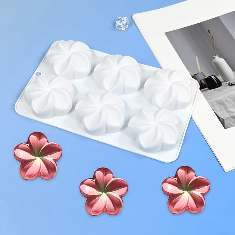 6-Cavity Silicone Mold for Frangipani Mousse Cakes, Chocolate Flowers, Handmade Soaps & Aromatherapy Candles - DIY Craft Tool