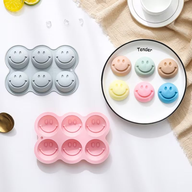 1pc 6-Cavity Happy Face Silicone Mold - Cheerful Expression Silicone Mold for DIY Enthusiasts Making Aromatherapy Candles