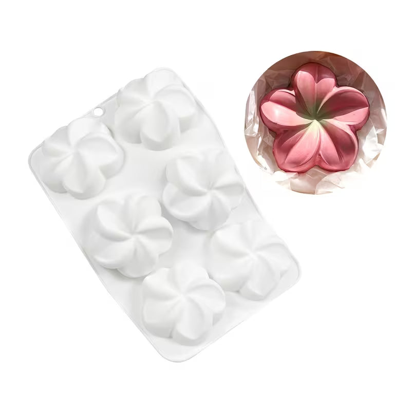 6-Cavity Silicone Mold for Frangipani Mousse Cakes, Chocolate Flowers, Handmade Soaps & Aromatherapy Candles - DIY Craft Tool