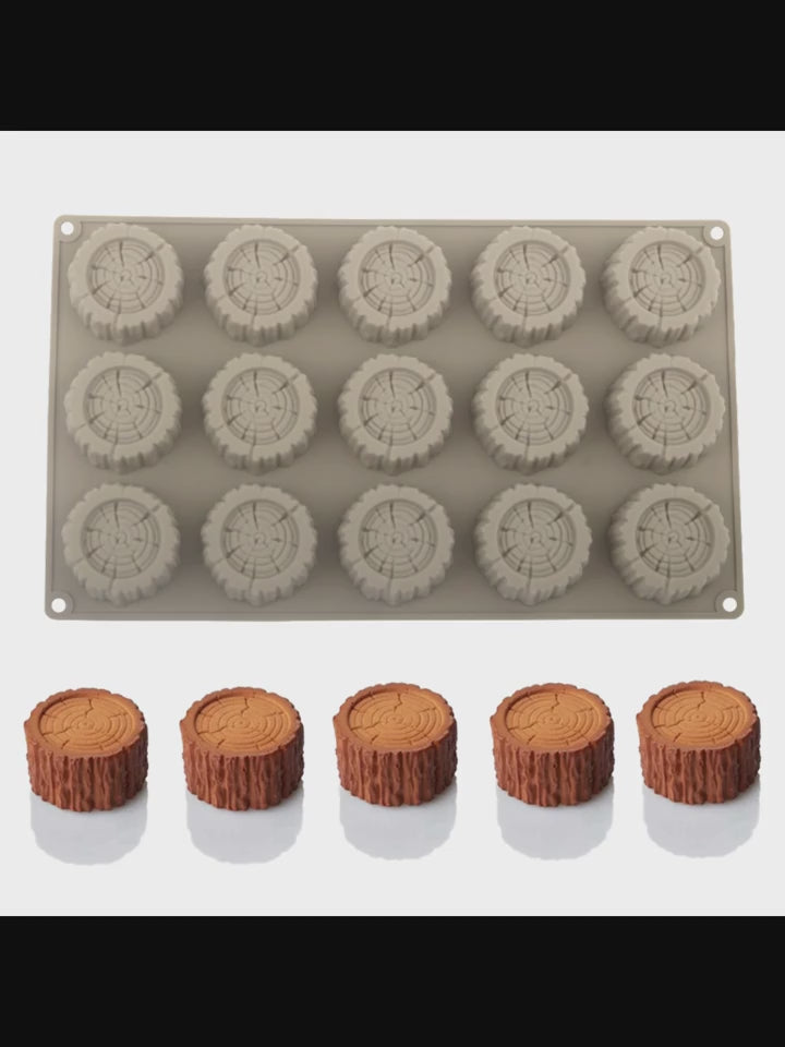 Christmas Stump Mousse Cake Mold, 1pc 15-Cavity Stump Design Chocolate Mold, Silicone Mold, Dessert Making Tool, Kitchen Baking Supplies