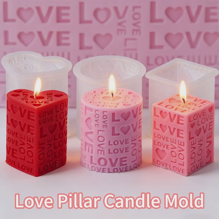 Love Pillar Candle Mold | Embossed LOVE Letters Cylinder & Cube Mold, Silicone Material, Irregular Shape, Ideal for Wedding, Handmade Soap